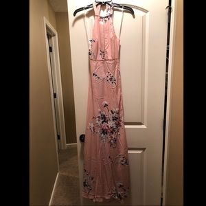 Pink/Peach Floral Maxi Dress Size Small With Slit